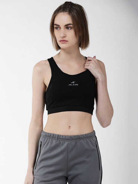 Alcis Women Black Solid Non-Wired Lightly Padded Sports Bra WBRSSR1573 | Alcis