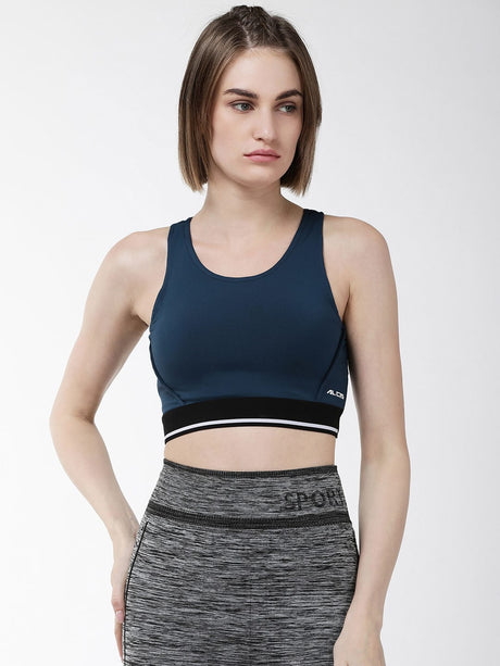 Alcis Women Navy Blue Solid Non-Wired Lightly Padded Training Sports Bra WBRSSRA3572 | Alcis