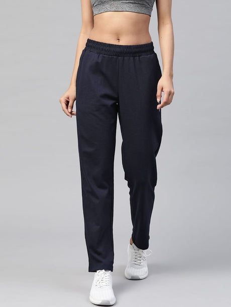 Alcis Women Navy Blue Slim Fit Solid Knitted Track Pants | Alcis