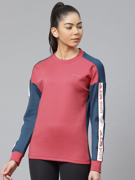 Alcis Women Red Blue Solid Sweatshirt | Alcis