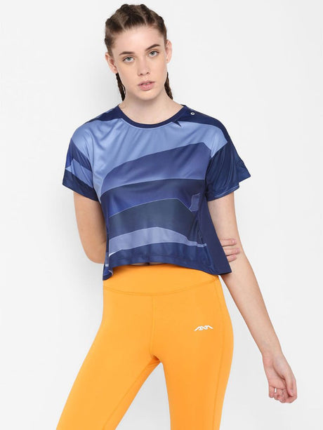 Alcis Women Navy Blue Printed Round Neck T-shirt | Alcis