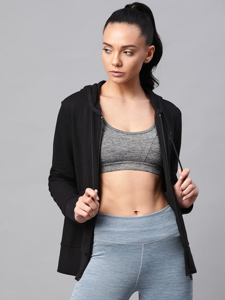 Alcis Women Black Solid Hooded Sweatshirt | Alcis