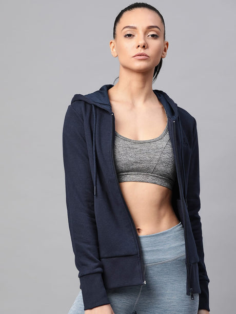 Alcis Women Navy Blue Solid Hooded Sweatshirt | Alcis