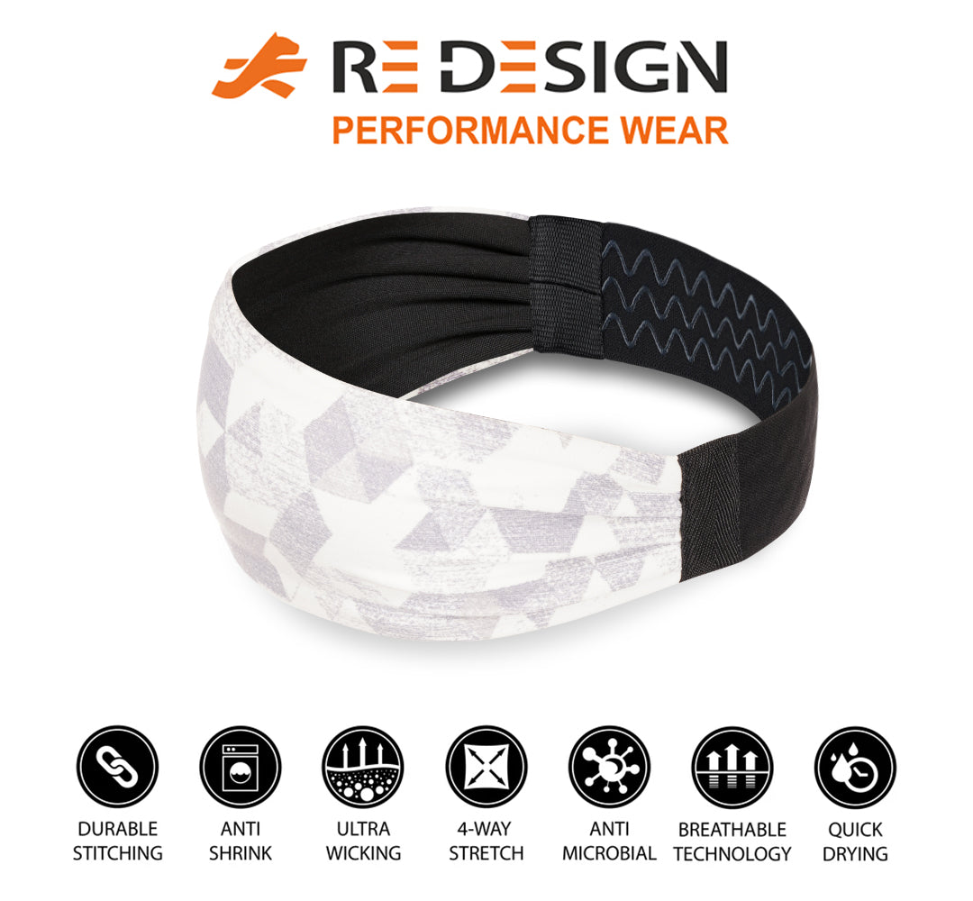 Sports Headband For Men and Women (White Geometry)