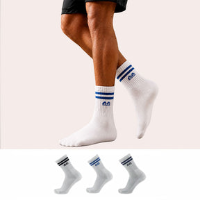 The Sock Street Sports Running Crew Socks-Campus White Pack of 3