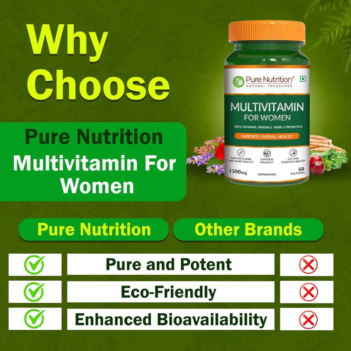 Multivitamin Tablets for Women | 37+ Nutrients for Overall Health | 60 veg Tablets