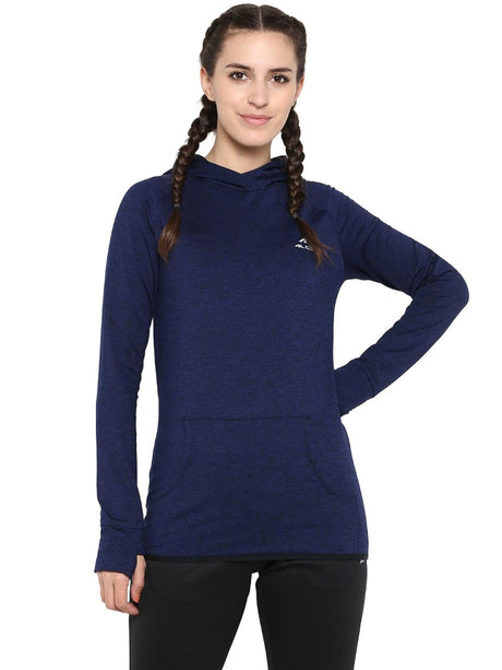 Alcis Women Navy Blue Solid Hooded Sweatshirt | Alcis