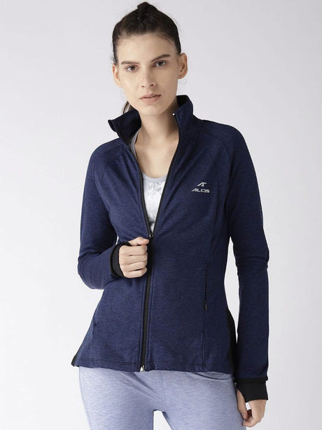 Alcis Women Navy Blue Solid Sporty Jacket | Alcis