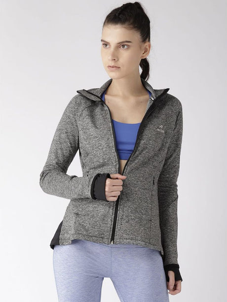 Alcis Women Charcoal Grey Solid Sporty Jacket | Alcis