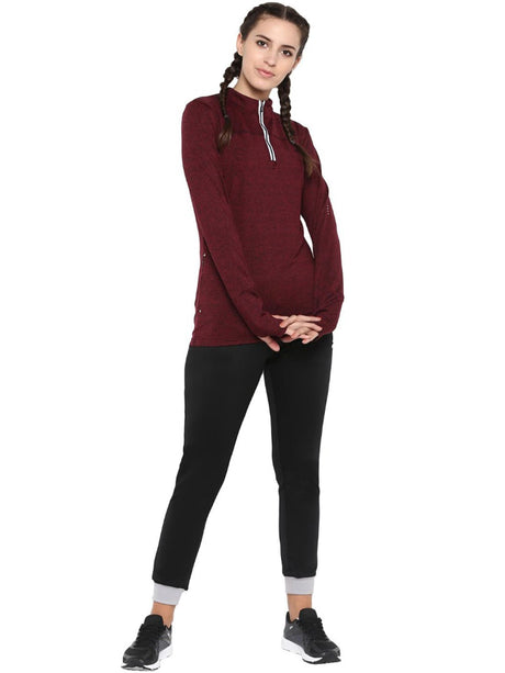 Alcis Women Burgundy Slub Effect Running Sweatshirt | Alcis