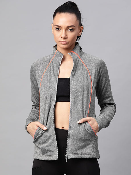 Alcis Women Grey Melange Solid Racquet Sports Sweatshirt | Alcis