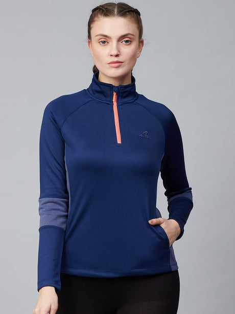 Alcis Women Navy Blue Solid Pullover Sweatshirt | Alcis