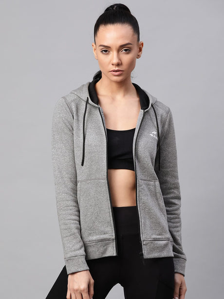 Alcis Women Grey Melange Solid Hooded Sweatshirt | Alcis
