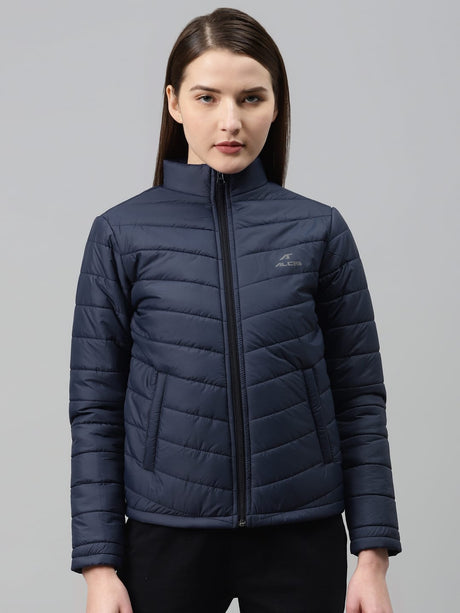 Alcis Women Navy Blue Solid Padded Jacket | Alcis