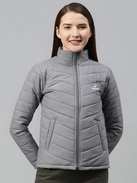 Alcis Women Grey Solid Padded Jacket | Alcis