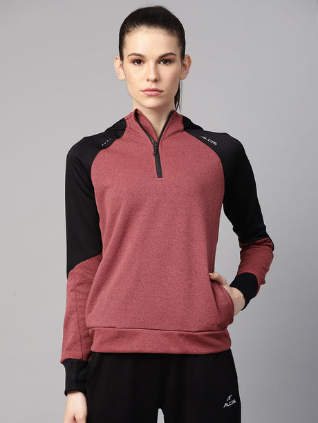 Alcis Women Rust Red Black Solid Hooded Sweatshirt | Alcis