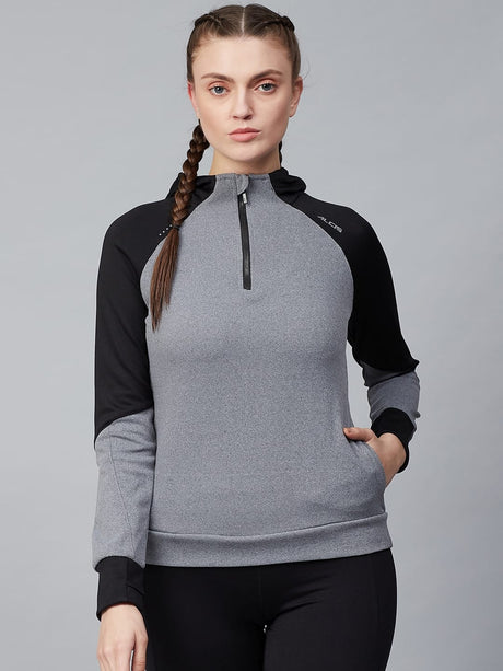 Alcis Women Grey Solid Hooded Pullover Sweatshirt | Alcis
