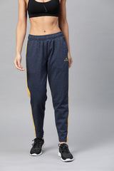 Alcis Women Navy Blue Mustard Yellow Solid Slim Fit Solid Track Pants