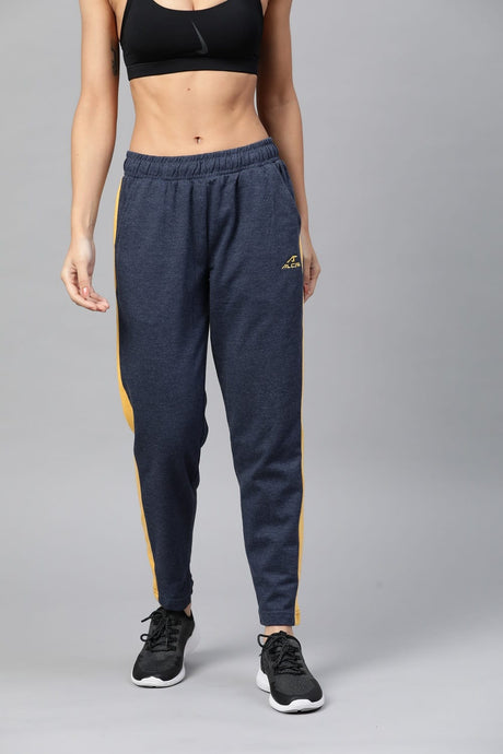 Alcis Women Navy Blue Mustard Yellow Solid Slim Fit Solid Track Pants | Alcis