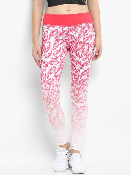 Alcis Women Core White Pink Printed Tights | Alcis