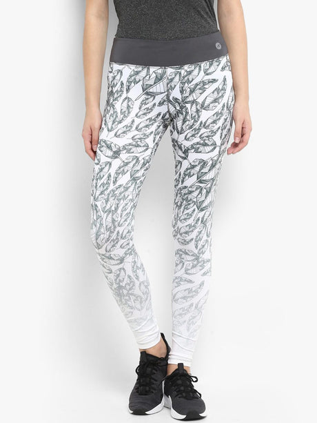 Alcis Women White Grey Printed Tights | Alcis