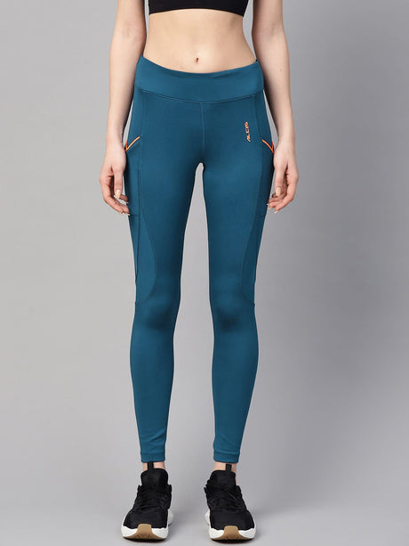 Alcis Women Teal Blue Solid Tights | Alcis