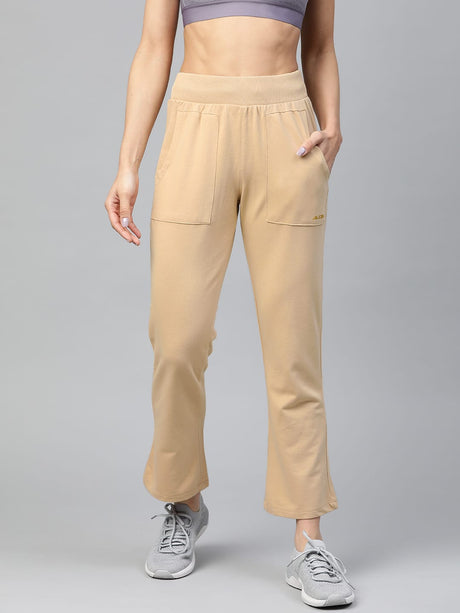 Alcis Women Beige Straight Fit Solid Outdoor Joggers | Alcis