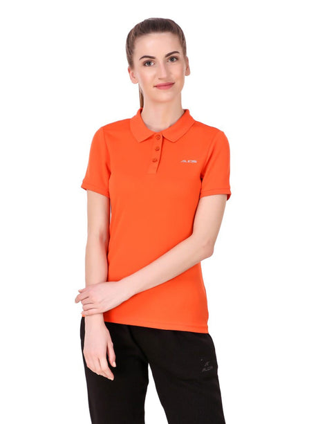 Alcis Women Orange Solid Polo Collar Sports T-shirt | Alcis