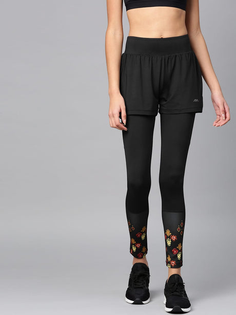 Alcis Women Black Solid Leggings cum Shorts | Alcis