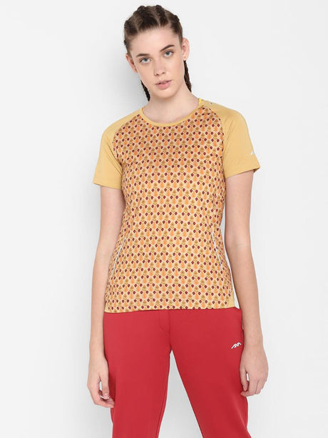 Alcis Women Orange Printed Round Neck T-shirt | Alcis