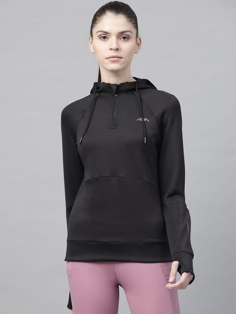 Alcis Women Black Solid Hooded Sweatshirt | Alcis