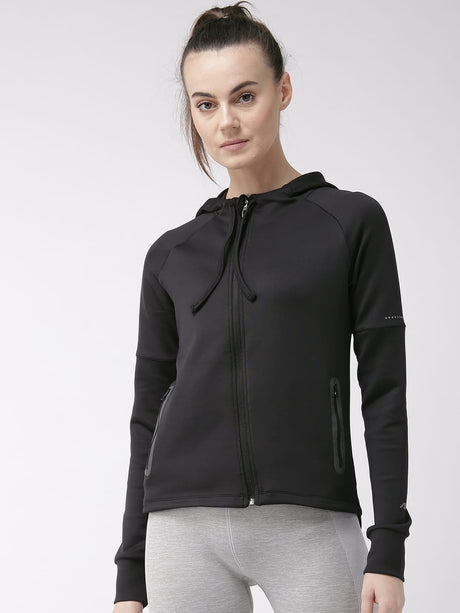 Alcis Women Black Solid Hooded Sweatshirt | Alcis