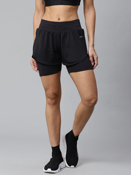 Alcis Women Black Solid Regular Fit Sports Shorts | Alcis