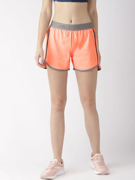 Alcis Women Neon Orange Solid Slim Fit Running Shorts | Alcis