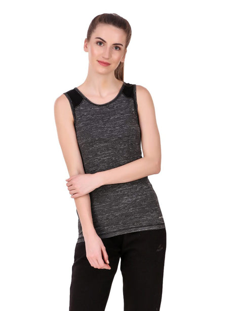 Alcis Women Charcoal Grey Self Design Round Neck Sports T-shirt | Alcis