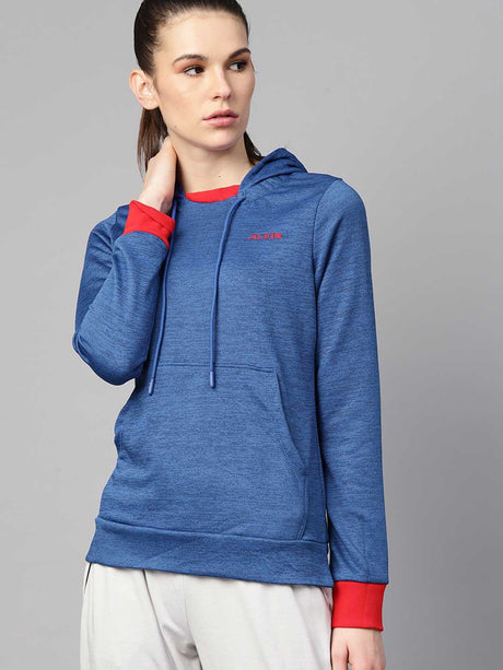 Alcis Women Blue Self Design Hooded Sweatshirt | Alcis