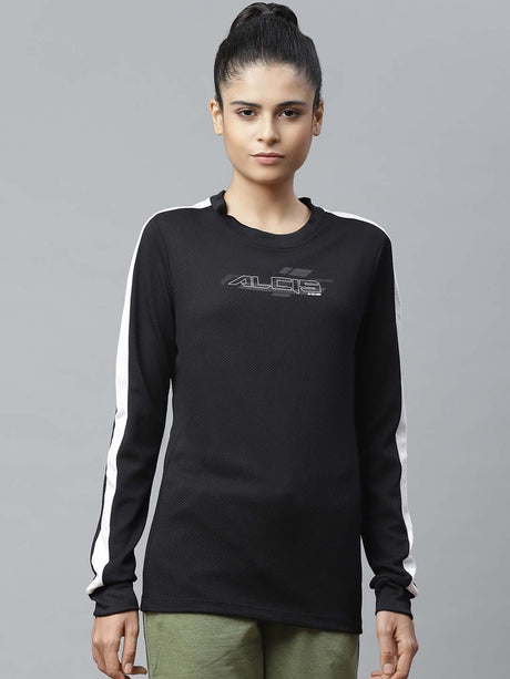 Alcis Women Black Self Design Sweatshirt | Alcis