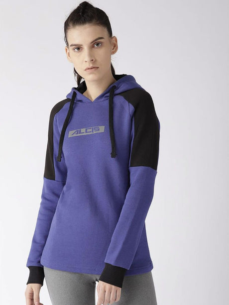 Alcis Women Blue Printed Detail Hooded Sweatshirt | Alcis