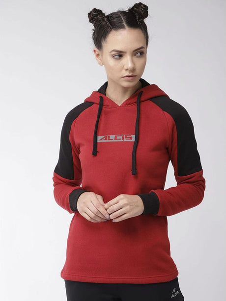 Alcis Women Maroon Solid Hooded Sweatshirt | Alcis