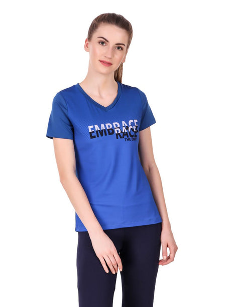 Alcis Women Blue Printed Round Neck T-shirt | Alcis
