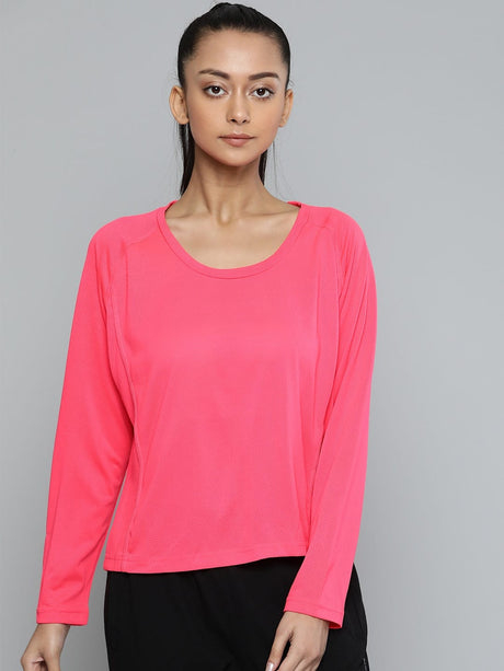 Alcis Women Fuchsia Solid Round Neck Running T-shirt | Alcis