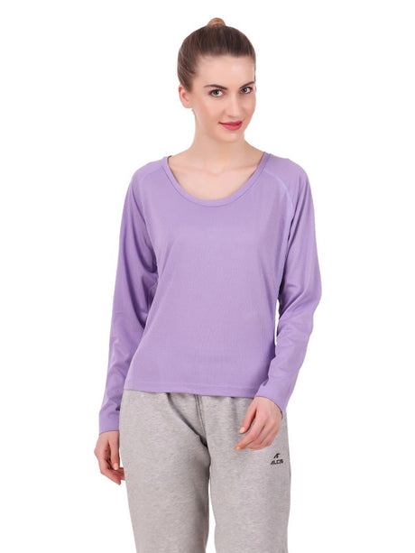 Alcis Women Lavender Self Design Round Neck Running T-shirt | Alcis