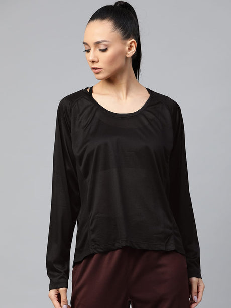 Alcis Women Black Solid Round Neck Mesh Running T-shirt | Alcis