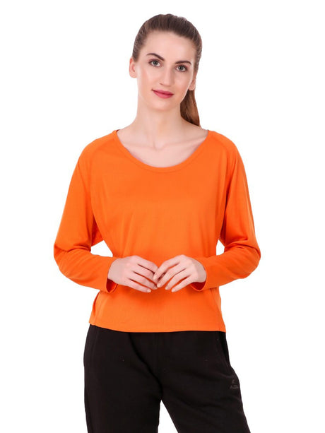 Alcis Women Orange Self Design Round Neck T-shirt | Alcis
