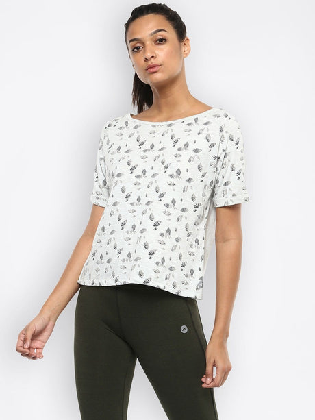 Alcis Women Grey Printed Boat Neck T-shirt | Alcis