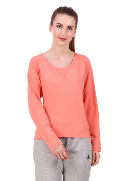 Alcis Women Coral Pink Printed Detail Round Neck T-shirt | Alcis