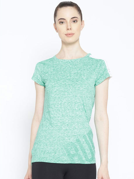 Alcis Women Green White Printed Detail Round Neck Running T-shirt | Alcis