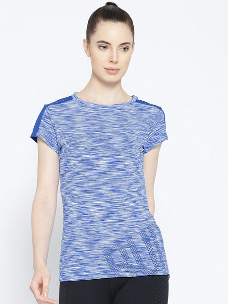 Alcis Women Blue Self-Design Round Neck Running T-shirt | Alcis