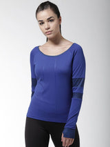 Alcis Women Blue Black Printed Boat Neck Running T-shirt