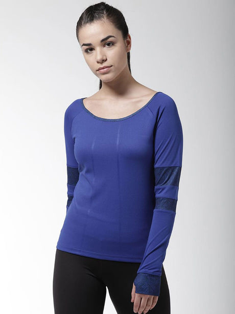 Alcis Women Blue Black Printed Boat Neck Running T-shirt | Alcis
